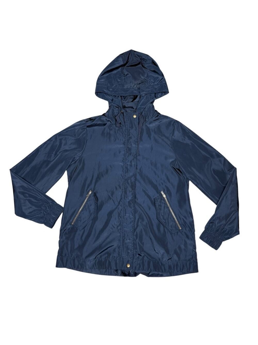 Ci Sono by Cavalini Navy Blue Hooded Unlined Windbreaker Rain Jacket Medium